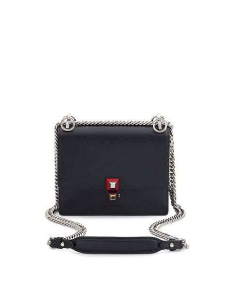 Fendi Kan I Mini Leather Chain Shoulder Bag, Black 